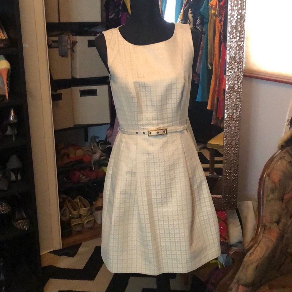 Trina Turk cream shimmer pleated dress